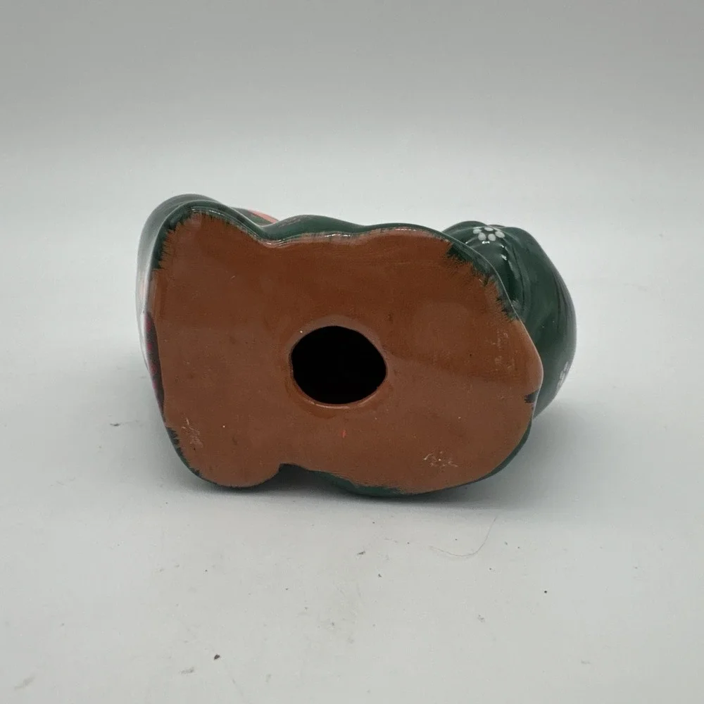 Cat Kitten Figurine Crouching Mexican Artist Red Clay Hand Painted Colorful CUTE